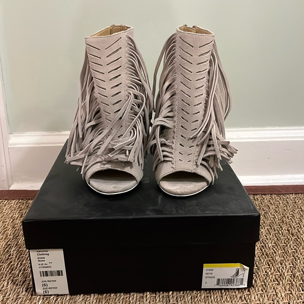 Joe’s jean’s fringe heels